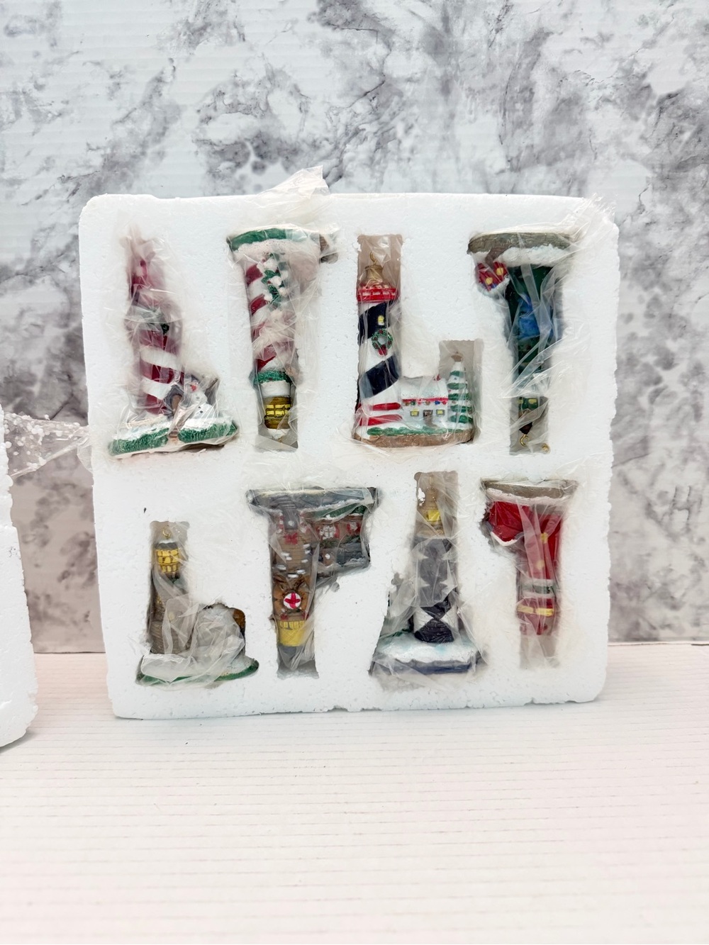 Set of 8 Holiday Decorative Lighthouse Candy Cane and Nutcracker Ornaments